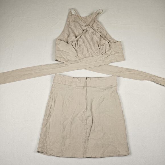Mable Matching Set Womens Halter Crop Top Mini Skirt Summer Chic Beige Size M - Picture 10 of 16